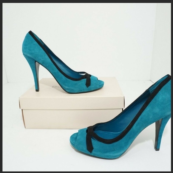 NEW ⭐️ BCBGeneration Teal/Black Kidsuede Heels - Picture 4 of 10